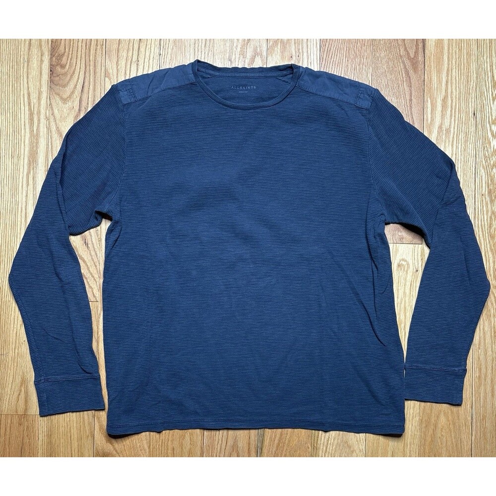 AllSaints Cotton Stack Crew Men Medium Grey Long Sleeve Thermal Shirt MD032K